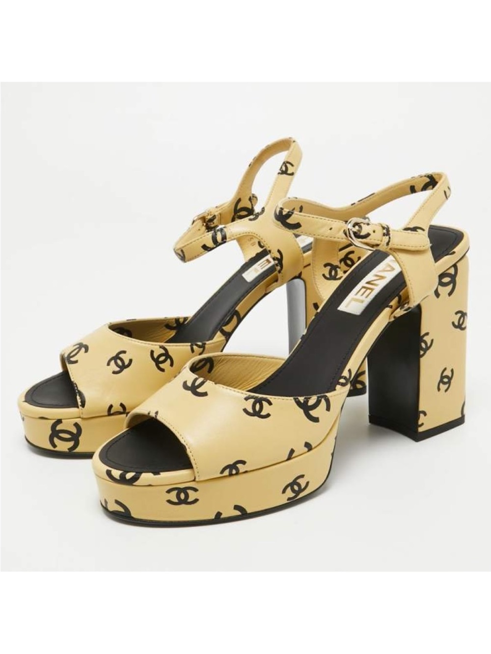 CHANEL Yellow CC Logo Platform Sandals new with dust bags and box. Receipt